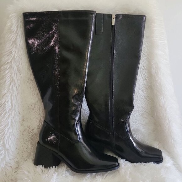Comfort Est. 1946 Glossy Black Patent Knee-High Boots Block Heel US 9 Wide Fit - Picture 6 of 10